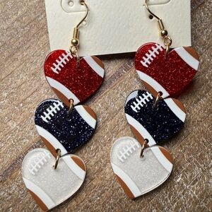 Heart Football Earrings in Red, Blue, and White